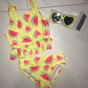 Berkley Jensen Toddler two-piece tankini bathing suit set with sunglasses - NWT